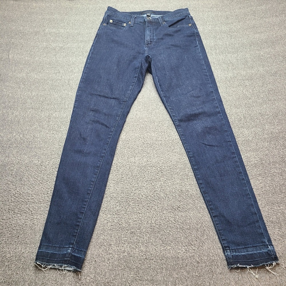 Banana Republic High Rise Skinny Jeans Womens 28/6 Dark Blue Excellent Raw Hem